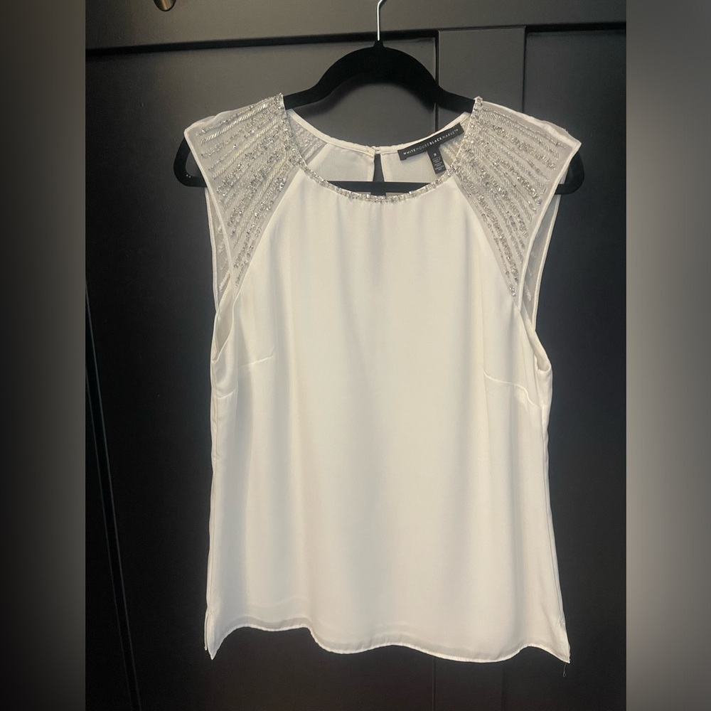 White House Black Market beaded cap sleeve blouse